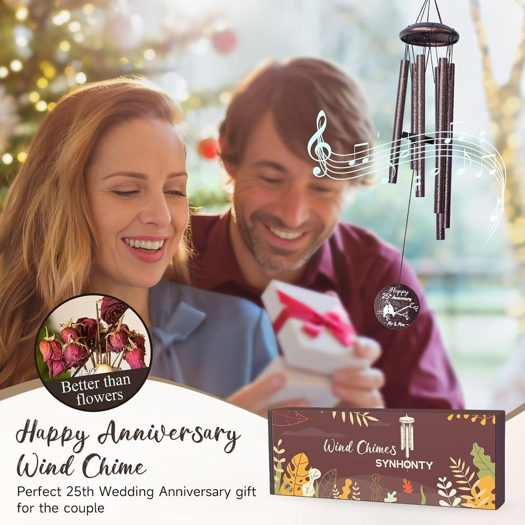 Anniversary Wind Chimes Gifts for Men Women, Happy Anniversary Decorations, 25 Wind Chimes Romantic Gift for Couple, Parents, Wife, Husband, Friends (25th