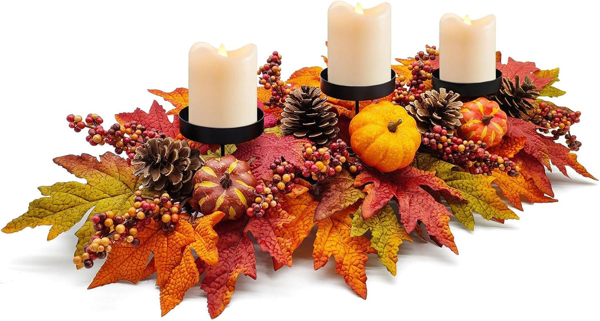 Fall Centerpieces for Table, Lighted LED Sparkle Pumpkins Battery Operated with Timer for Thanksgiving Autumn Harvest Dining Table Decorations 28’’ L