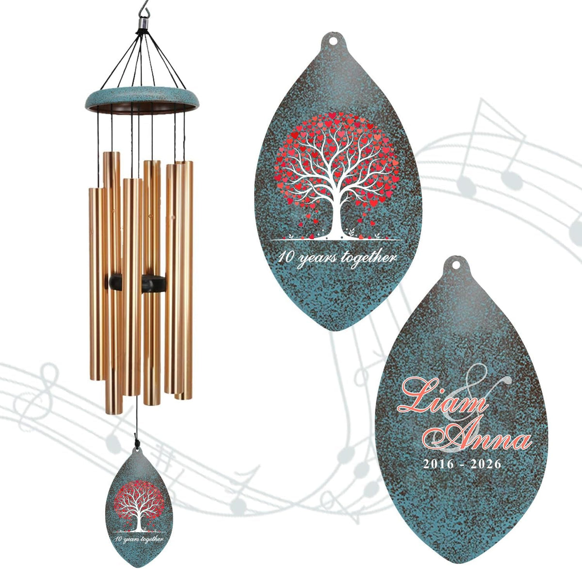 Extrabily Personalized Wind Chime, Customized Wedding for Couples, Husband/Wife Anniversary Wind Chime, Love Memory (26 Inch)