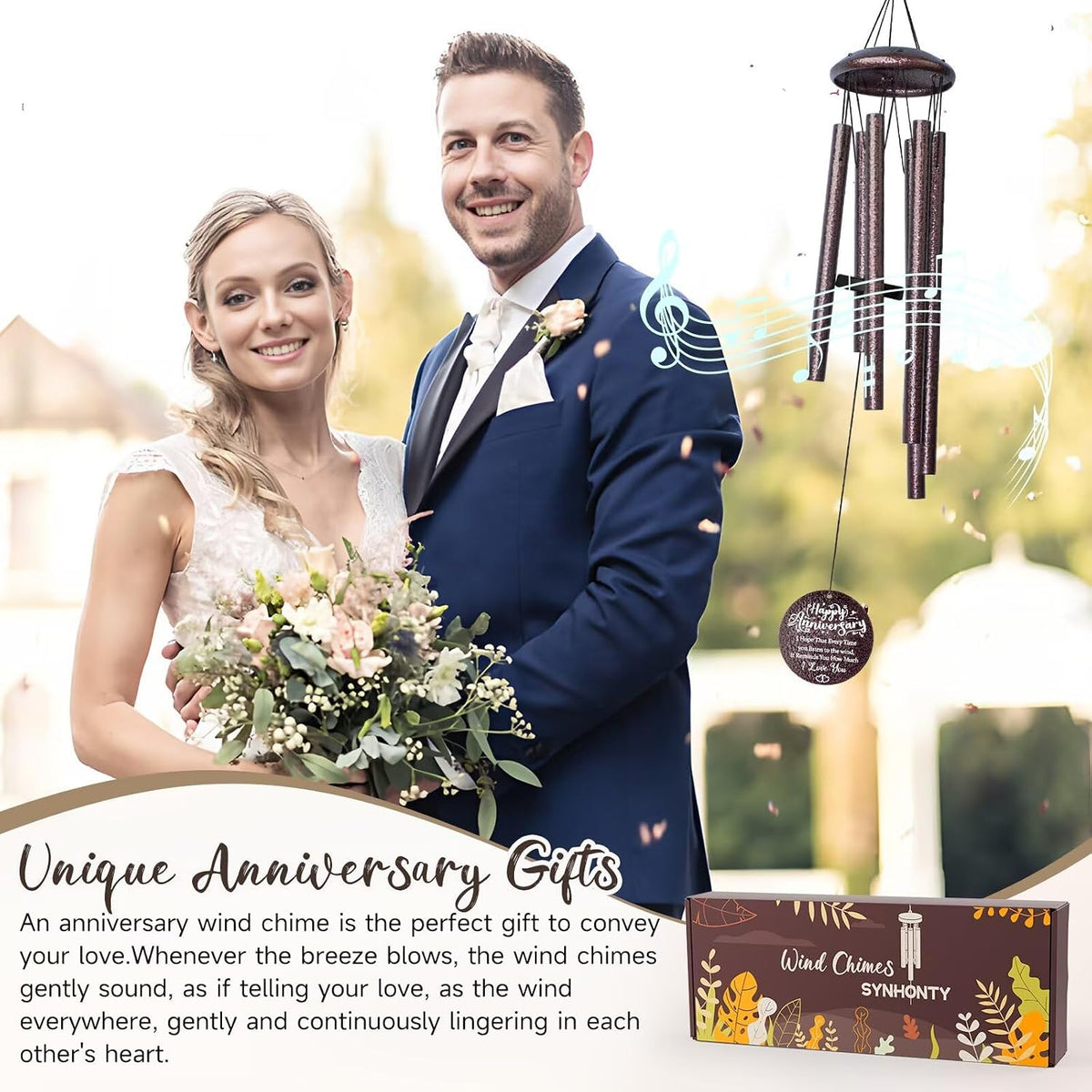 Anniversary Wind Chimes Gifts for Men Women, Happy Anniversary Decorations, 25 Wind Chimes Romantic Gift for Couple, Parents, Wife, Husband, Friends (Mr & Mrs