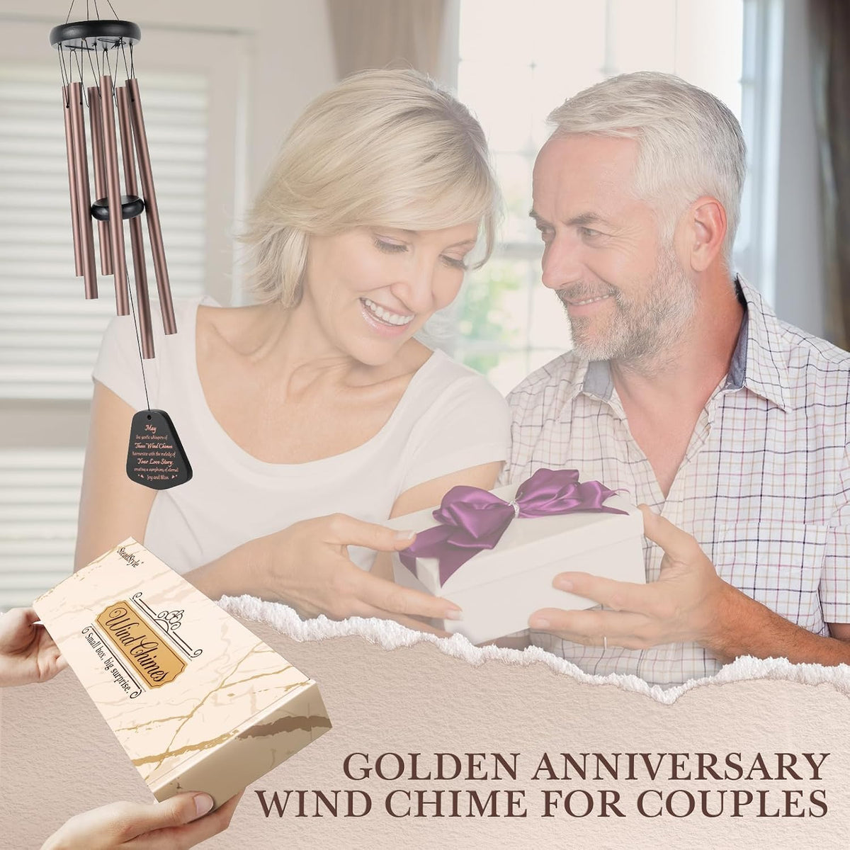Aurahouse 50th Wedding Anniversary Wind Chimes, Couple Gifts | Romantic 50th Anniversary Decorations Gifts For Couple Parents Wife Husband Grandparents
