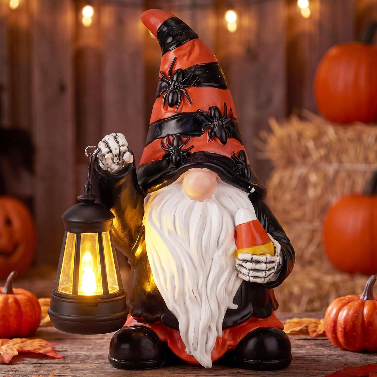 Capoda 8 Fall Gnomes Figurines Decorations with Solar Lights Resin Thanksgiving Autumn Figurines with Pumpkin Sunflower Maple Leaves Harvest Gift for Home Mantel Shelf Table Centerpiece Decor