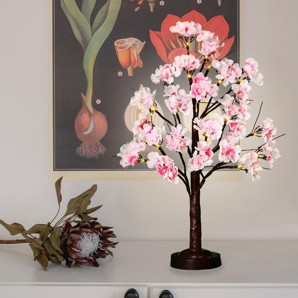 FUCHSUN 18 Inch Cherry Blossom Tree Lights Lighted Artificial Tree Lamp | Tabletop LED Tree Light, Pink Flowers Spring Decoration for Living Room Bedroom Home Party Wedding, 8 Lighting Modes & Timer