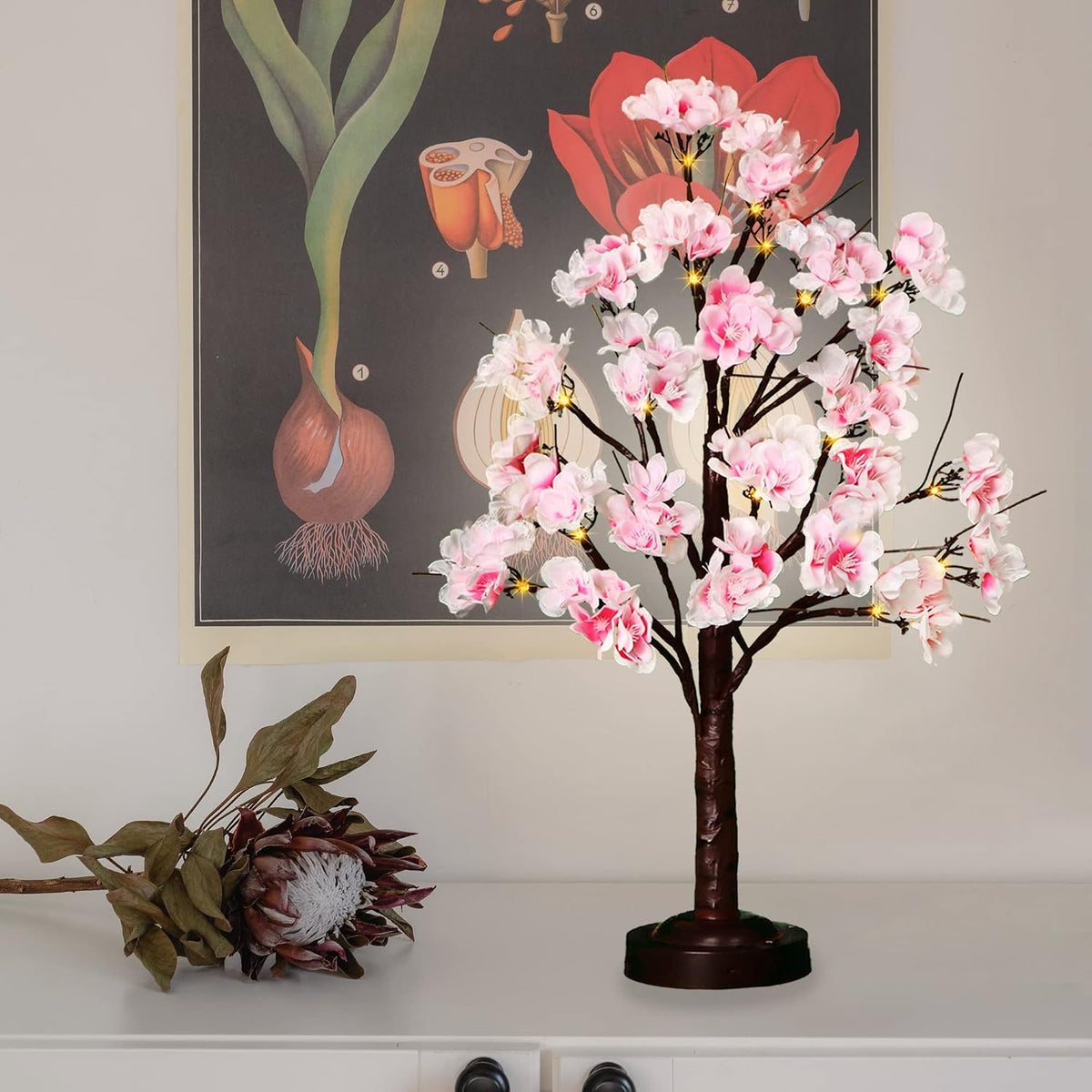 FUCHSUN 18 Inch Cherry Blossom Tree Lights Lighted Artificial Tree Lamp | Tabletop LED Tree Light, Pink Flowers Spring Decoration for Living Room Bedroom Home Party Wedding, 8 Lighting Modes & Timer