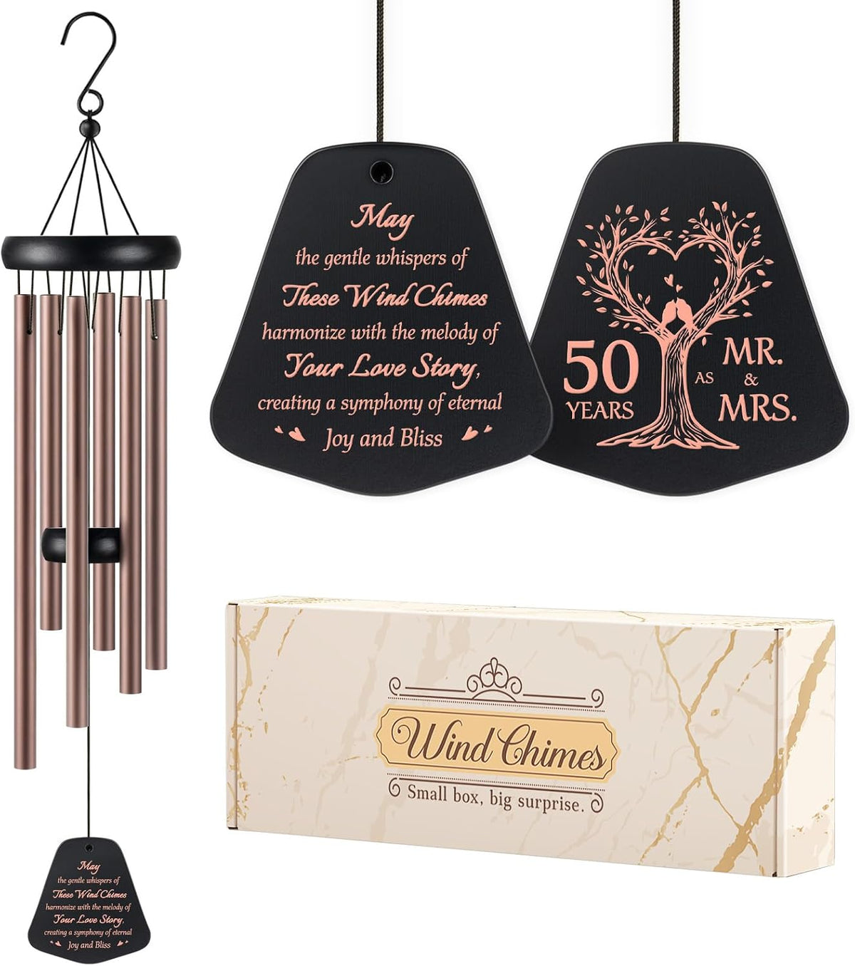 Aurahouse 50th Wedding Anniversary Wind Chimes, Couple Gifts | Romantic 50th Anniversary Decorations Gifts For Couple Parents Wife Husband Grandparents