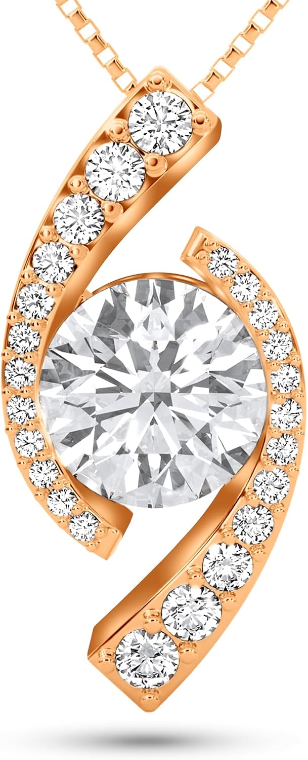 MANASSAA Moissanite Necklace Gift for Her Anniversary Present for Wife Girlfriend Mom Platinum Plated Sterling Silver 1–2 Carat, D, (VSS1) Moissanite Necklace Gift for Women Mother’s Day Valentine’s Day Christmas Day