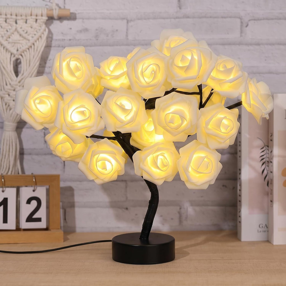 Drawelry Rose Flower Tree Lamp - LED Rose Tree Table Lamp USB/Battery Powered Artificial Bonsai Flower Night Light for Bedroom Living Room Party Wedding Valentines Mothers Day Decor (Red)