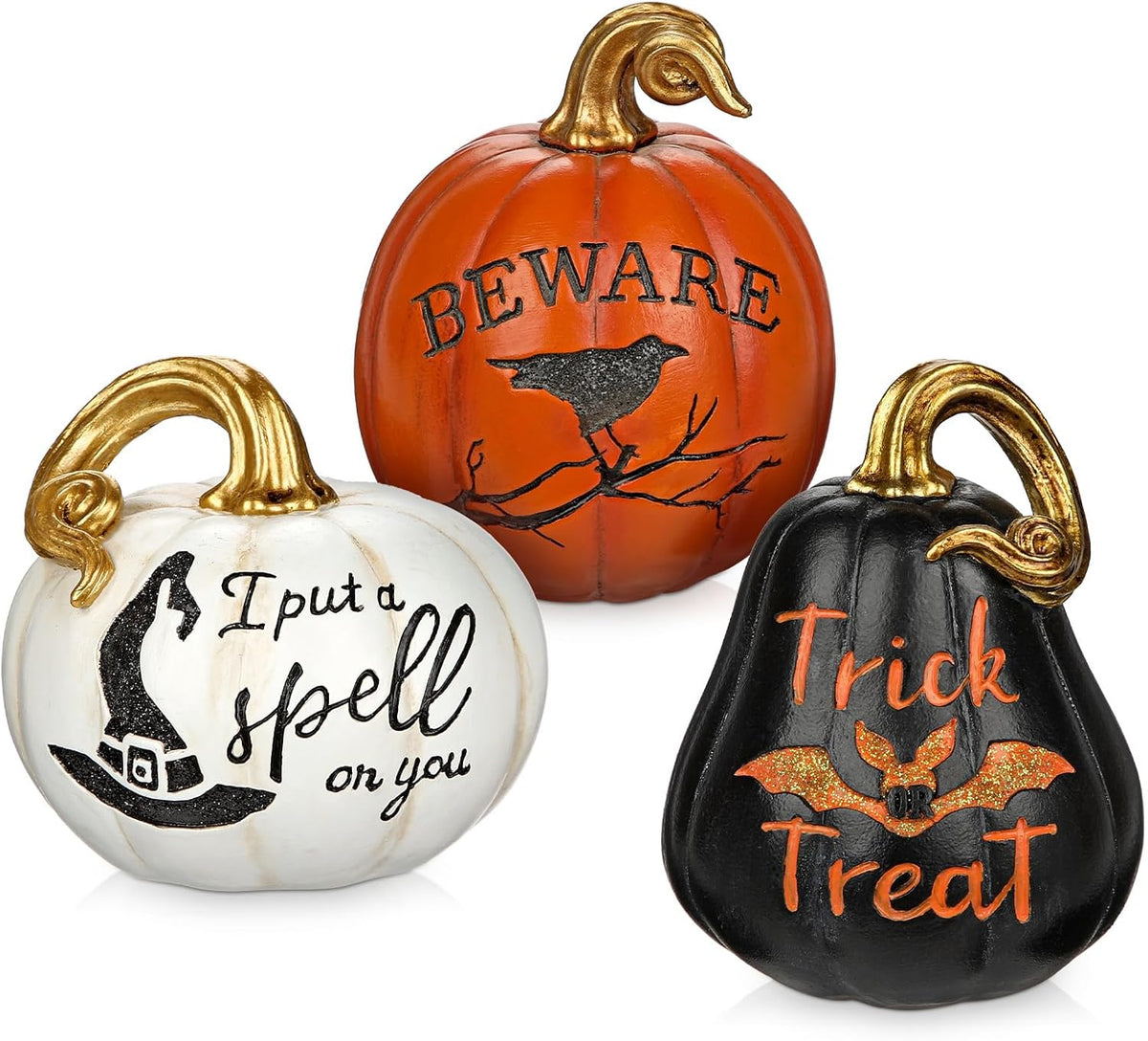 DILATATA Fall Pumpkins Decoration 3Pcs Resin Pumpkins Thanksgiving Fake Pumpkin Figurines Small Carved Pumpkin for Home Harvest Halloween Thanksgiving Rustic Farmhouse Table Centerpiece Shelf Mantel