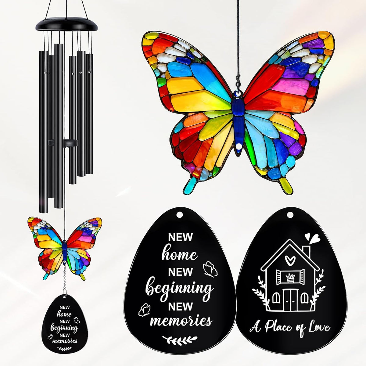 Anniversary Wind Chimes Gifts for Couples,Mr & Mrs Gifts | Anniversary Wind Chimes Gifts for Couples, Husband Wife Romantic Gifts with Butterfly Suncatcher, Outdoor Garden Décor