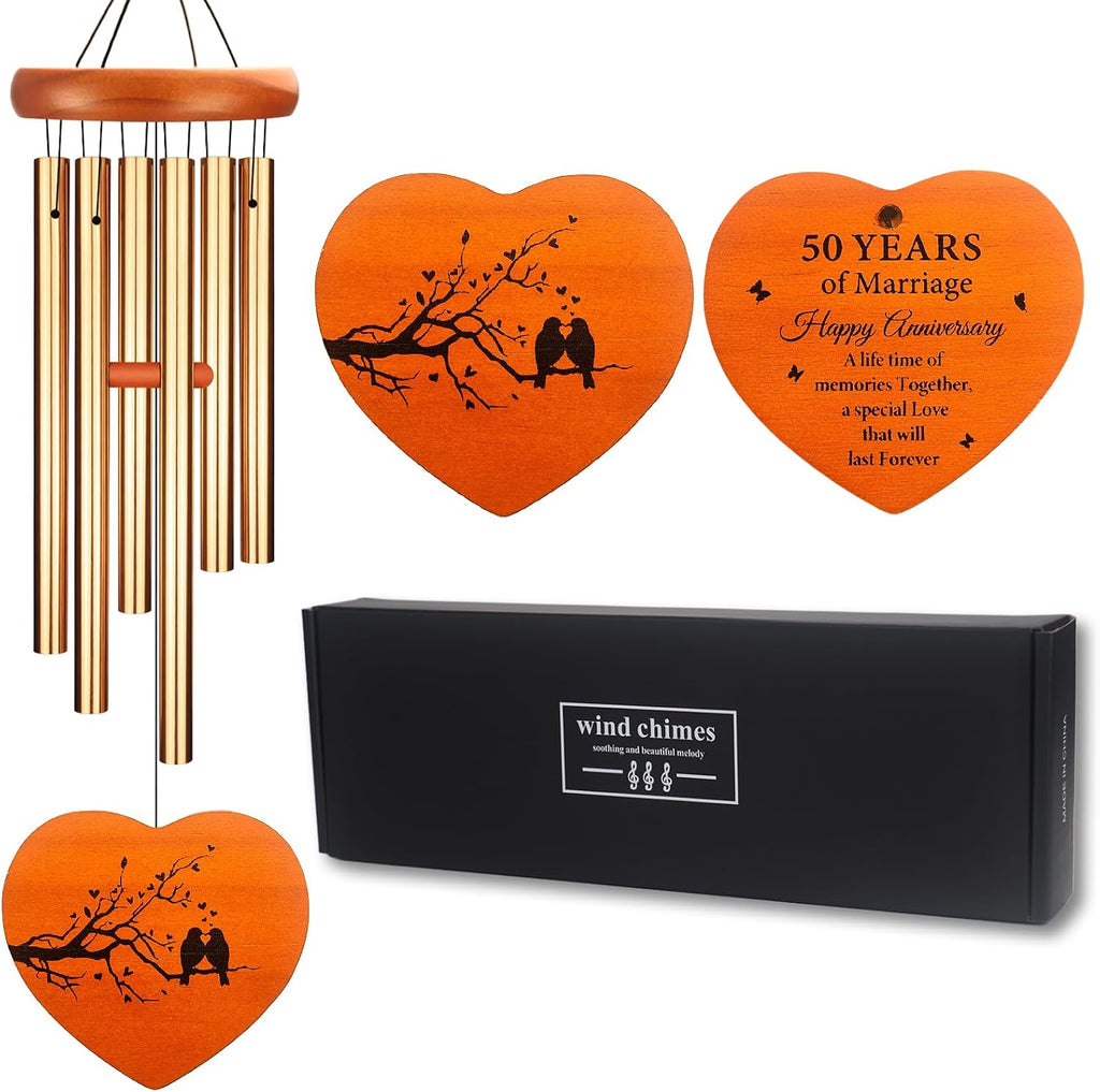 50th Anniversary 26 Wind Chime, 50th Anniverasry Golden Wedding | Romantic Gift for Couple, Wife, Husband, Parents Grandparents with 50 Years of Marriage