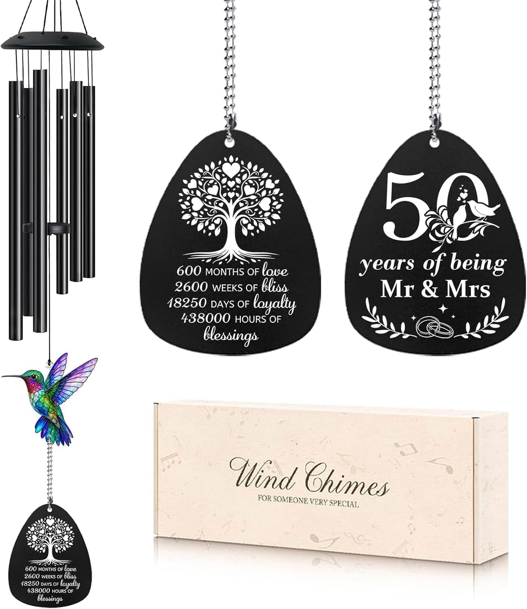 50th Anniversary Wedding Gifts, Golden Wedding Wind Chimes for Couple 26.5 | Golden Anniversary Wedding Gift for Parents Couple, Husband, Wife - 50th Anniversary Wind Chime, Home Decor