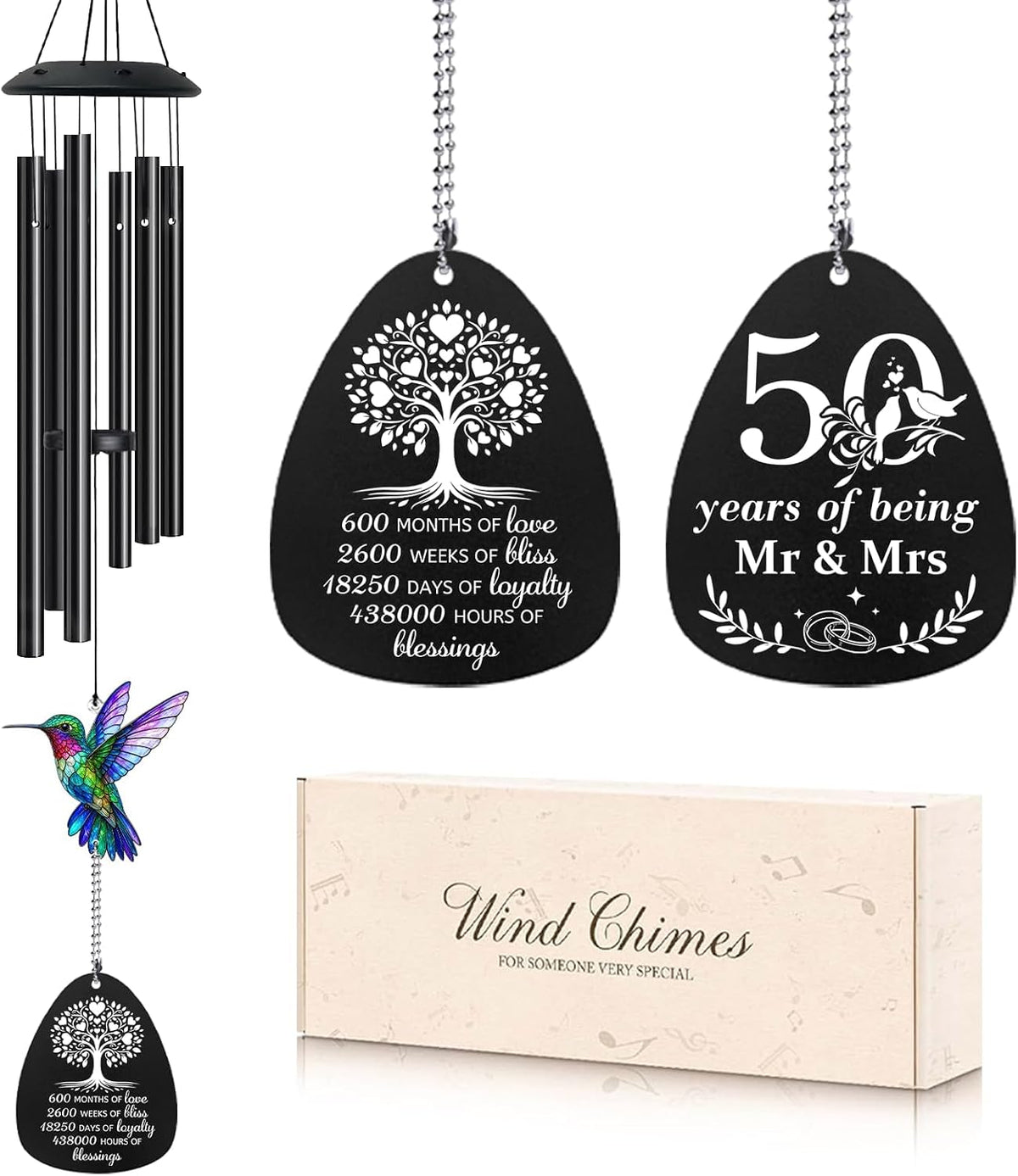 50th Anniversary Wedding Gifts, Golden Wedding Wind Chimes for Couple 26.5 | Golden Anniversary Wedding Gift for Parents Couple, Husband, Wife - 50th Anniversary Wind Chime, Home Decor