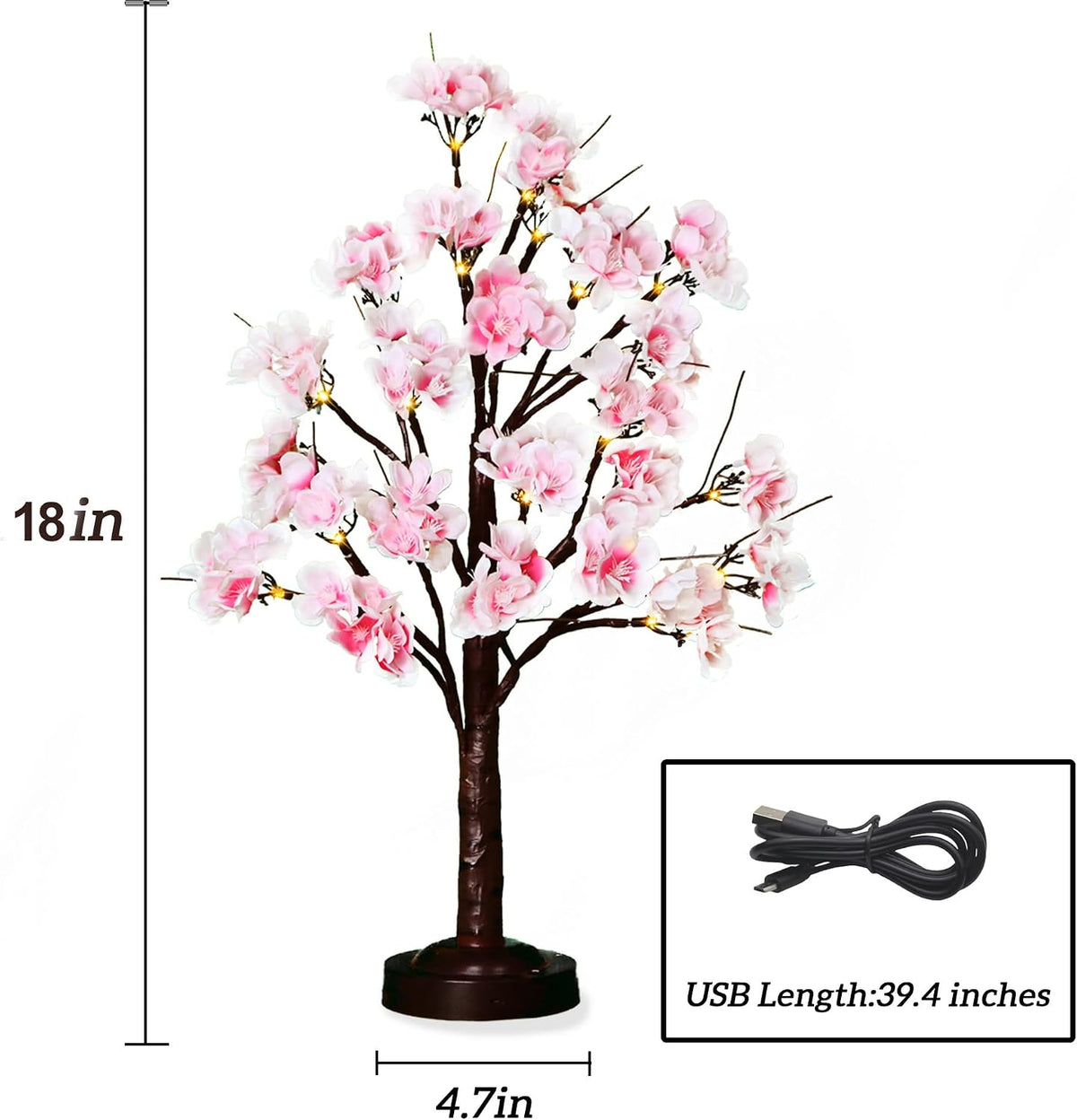 FUCHSUN 18 Inch Cherry Blossom Tree Lights Lighted Artificial Tree Lamp | Tabletop LED Tree Light, Pink Flowers Spring Decoration for Living Room Bedroom Home Party Wedding, 8 Lighting Modes & Timer