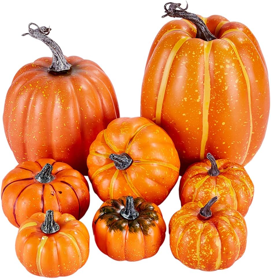 Artmag 16 Pcs Assorted Fall Artificial Pumpkins Harvest White Faux Pumpkins and Gold Plating Pumpkins for Halloween Fall Thanksgiving Decorating Displaying