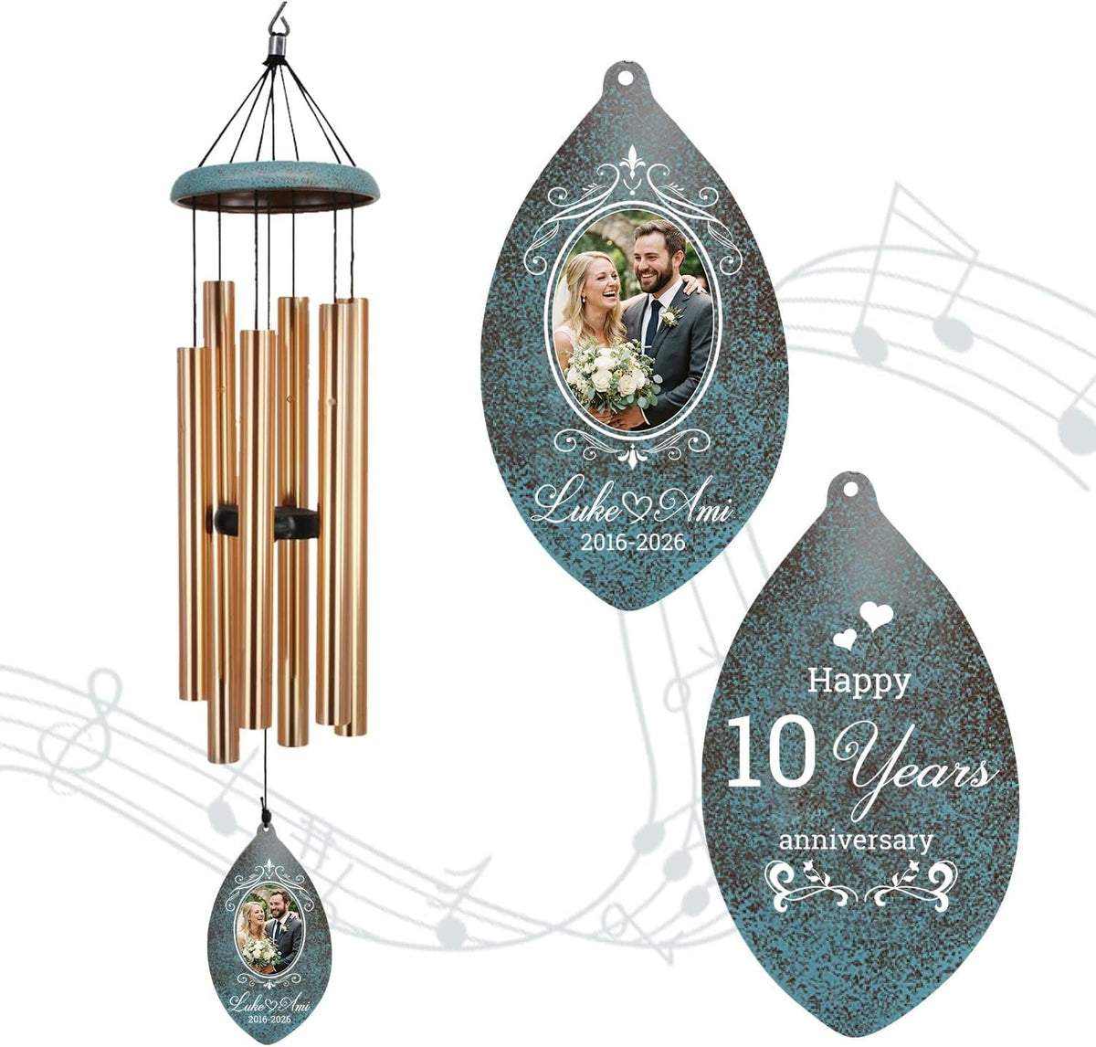 Extrabily Personalized Wind Chime, Customized Wedding for Couples, Husband/Wife Anniversary Wind Chime, Love Memory (26 Inch)