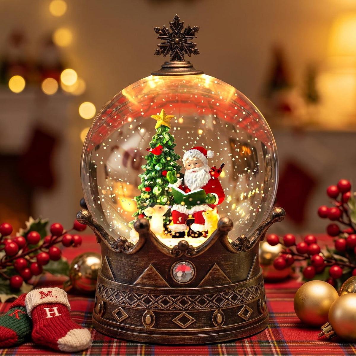 Fall Harvest Snow Globe Lantern, Lighted Autumn Pumpkin Snow Globe with Sunflowers, Scarecrow & Fence, Vintage Tabletop Thanksgiving Decor for Home, Living Room, Mantel, Farmhouse