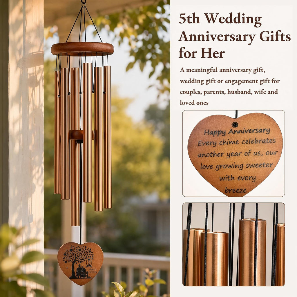 Anniversary Wind Chimes Gifts for Couple, Gifts for Husband, Wife & Parents | 32-Inch Outdoor Decor, Anniversary Decorations, Indoor & Outdoor Home & Garden Patio Decorations with Gift Box and Rose Card