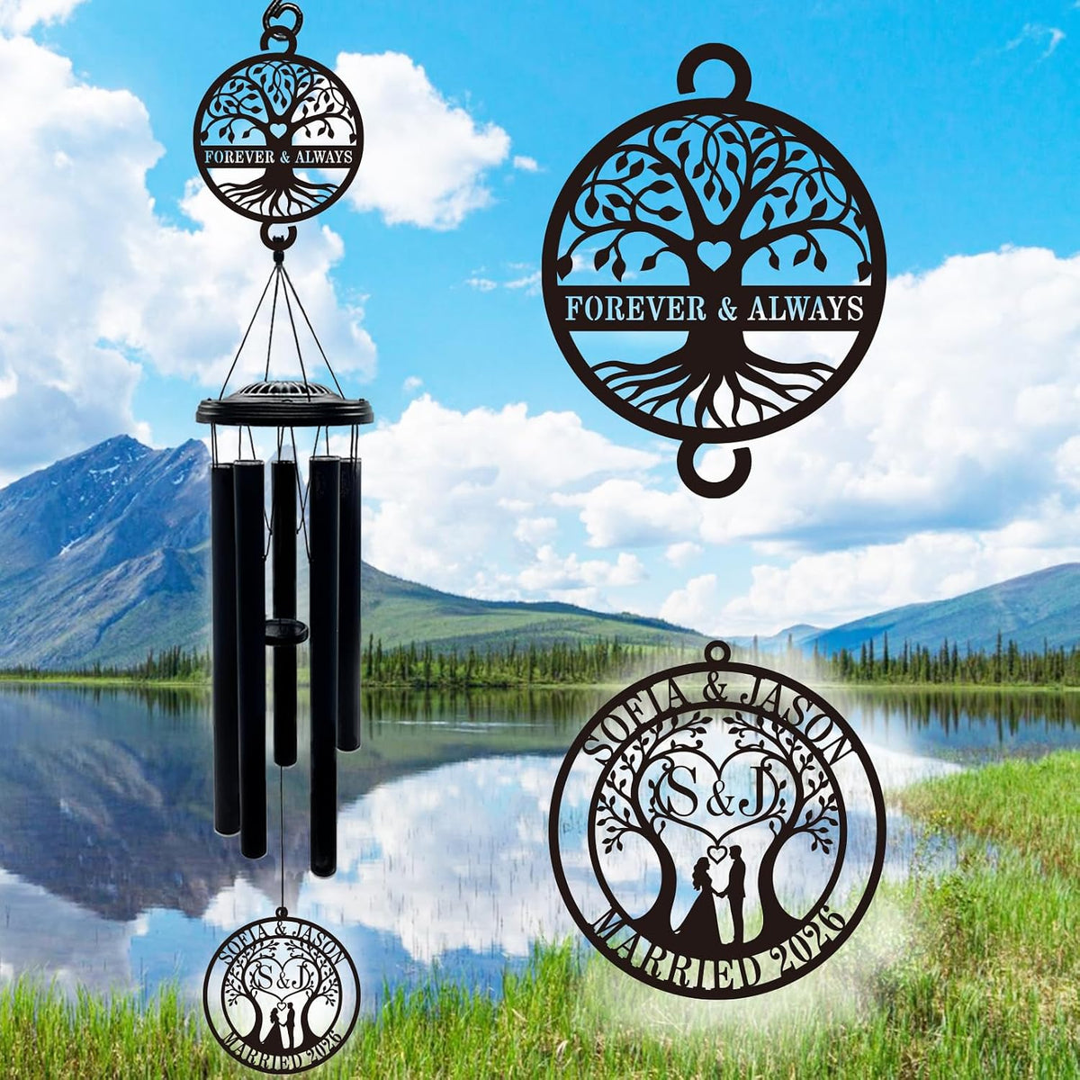 37'' Personalized Anniversary Wind Chime Gifts,Custom Golden Wedding Anniversary Presents,Happy 50th Decorations for Parents,Couples,Husband,Wife,Friends