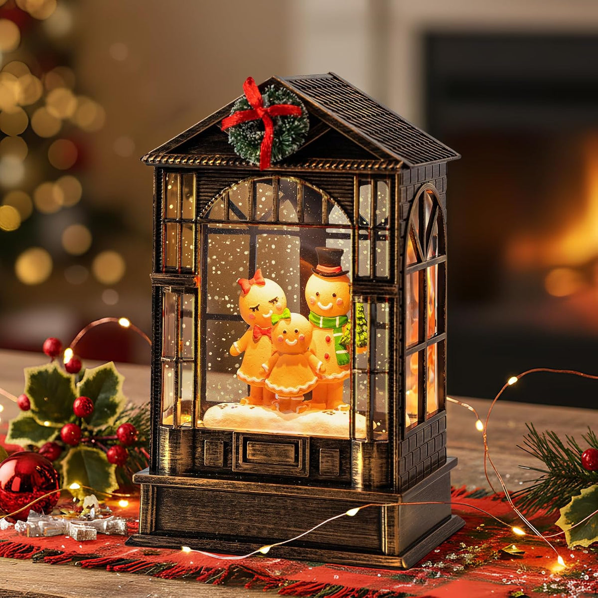 Fall Harvest Snow Globe Lantern, Lighted Autumn Pumpkin Snow Globe with Sunflowers, Scarecrow & Fence, Vintage Tabletop Thanksgiving Decor for Home, Living Room, Mantel, Farmhouse