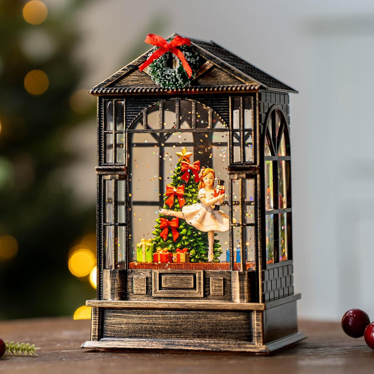 Fall Harvest Snow Globe Lantern, Lighted Autumn Pumpkin Snow Globe with Sunflowers, Scarecrow & Fence, Vintage Tabletop Thanksgiving Decor for Home, Living Room, Mantel, Farmhouse