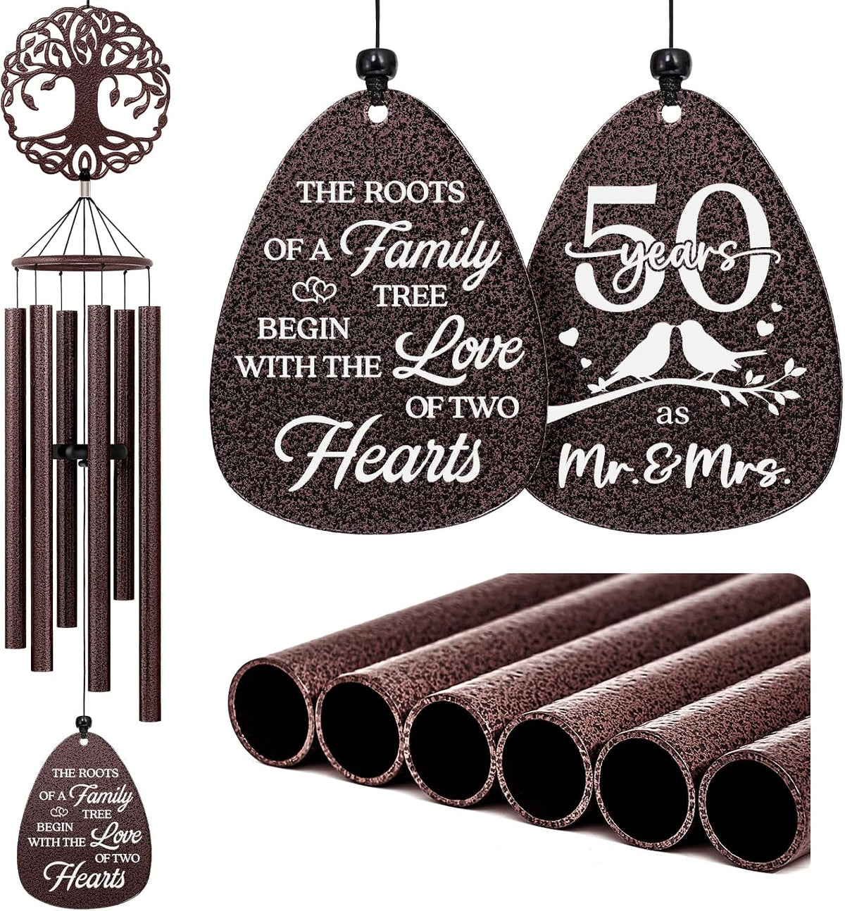 Leebbsin Gifts for 50th Wedding Anniversary, 37 Tree of Life Wind Chimes | 50th Anniversary Romantic Gifts for Couples, Parents, Wife, Husband, Spouse, Golden Wedding Anniversary Keepsake Gifts Ideas