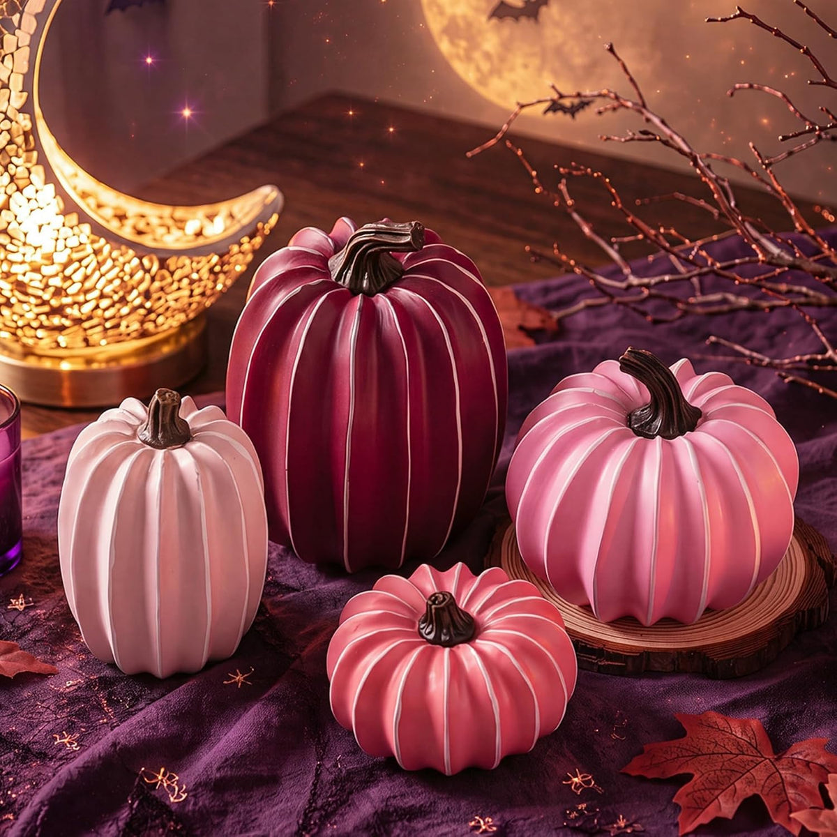 Yalikop 4 Pcs Fall Pumpkin Decor Pumpkins for Decorating Harvest Fake Resin Pumpkin Figurines Table Centerpieces for Thanksgiving Halloween Home Decorations indoor outdoor (Orange, Brown, White,Resin)