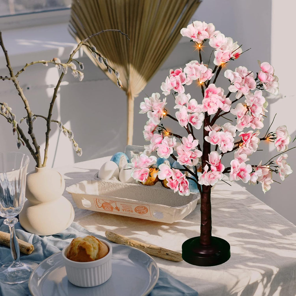 FUCHSUN 18 Inch Cherry Blossom Tree Lights Lighted Artificial Tree Lamp | Tabletop LED Tree Light, Pink Flowers Spring Decoration for Living Room Bedroom Home Party Wedding, 8 Lighting Modes & Timer