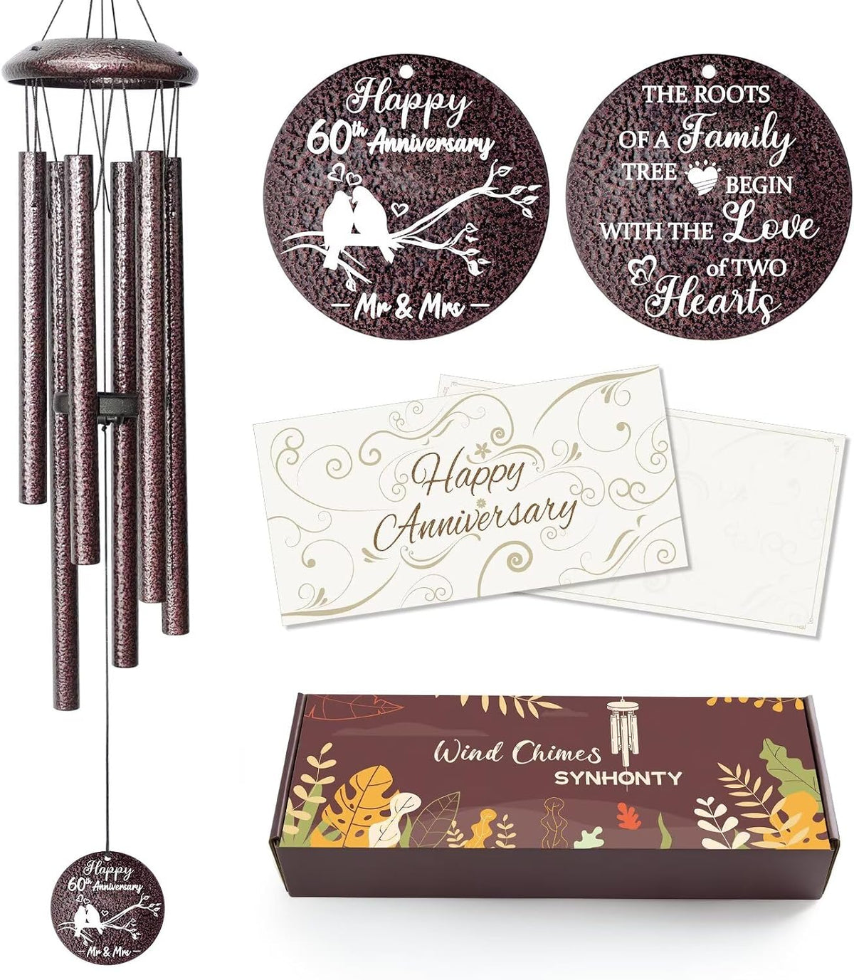 Anniversary Wind Chimes Gifts for Men Women, Happy Anniversary Decorations, 25 Wind Chimes Romantic Gift for Couple, Parents, Wife, Husband, Friends (60th