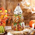 Fall Decorations for Home, Artificial Corn Decorative Pumpkins Figurines | 14'' Fall Stacked Pumpkin Decor, Resin Farmhouse Autumn Table Centerpieces for Thanksgiving Halloween Living Room Indoor