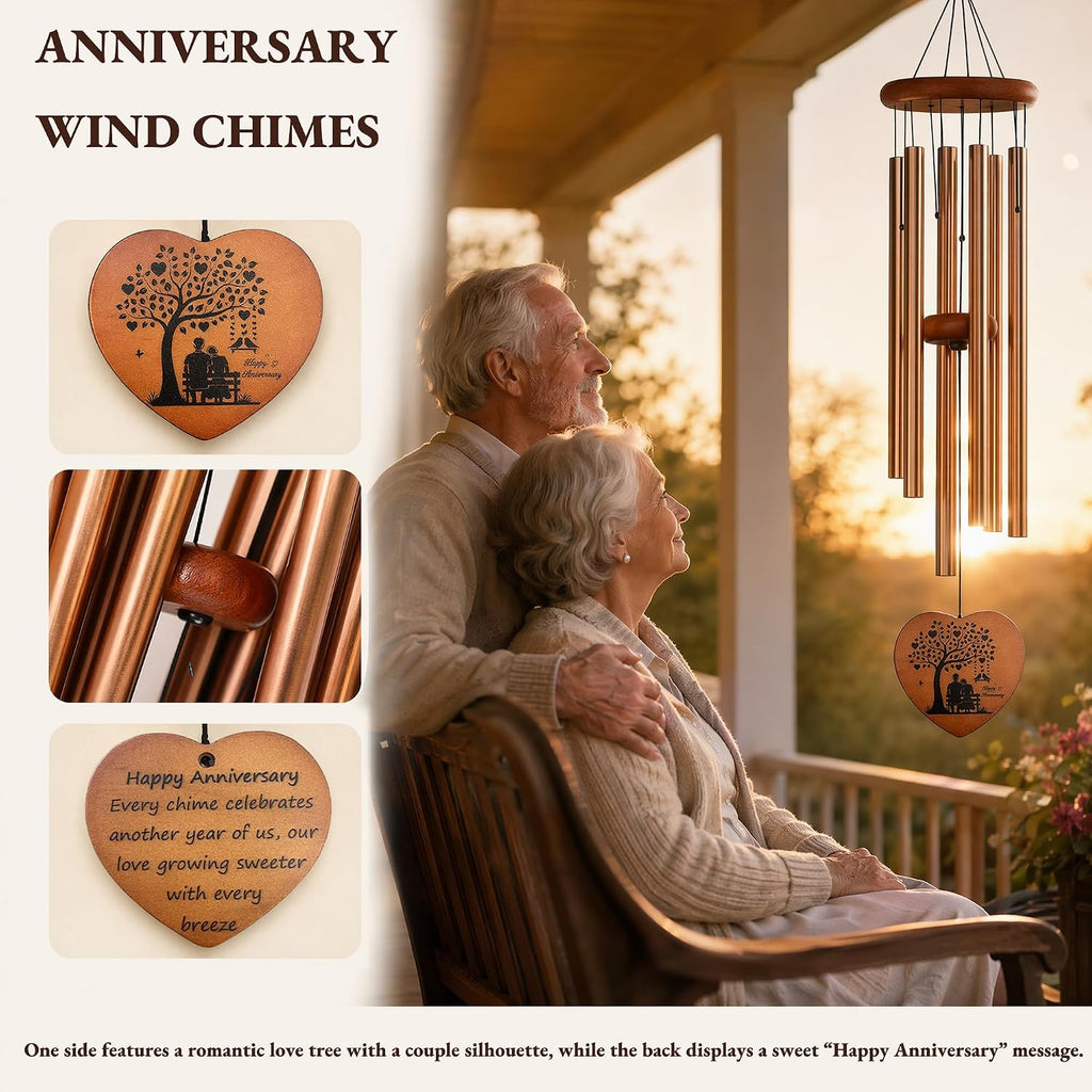 Anniversary Wind Chimes Gifts for Couple, Gifts for Husband, Wife & Parents | 32-Inch Outdoor Decor, Anniversary Decorations, Indoor & Outdoor Home & Garden Patio Decorations with Gift Box and Rose Card