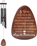 5 Years Anniversary Wind Chime, Happy 5th for Husband Wife Couples, 5 Years of Marriage, Wood Wedding Keepsake Gifts, Wooden Wedding