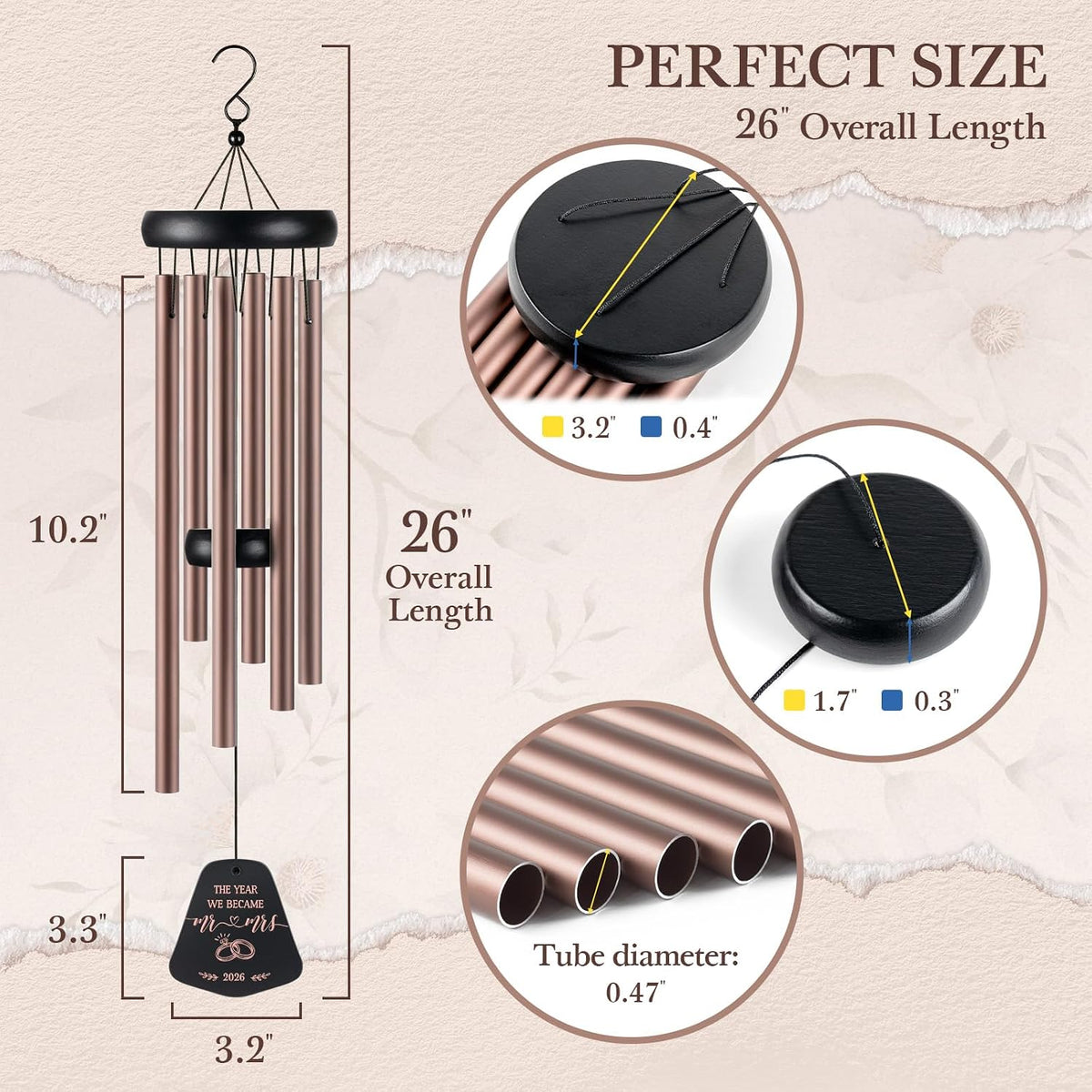 Leebbsin Wedding Gifts, 25.5 Wind Chimes for Mr. & Mrs, Best Couples Gifts | Perfect Couples Gifts for Wedding Bridal Shower Engagement Just Married, Anniversary for Newlyweds Bride Groom Husband Wife