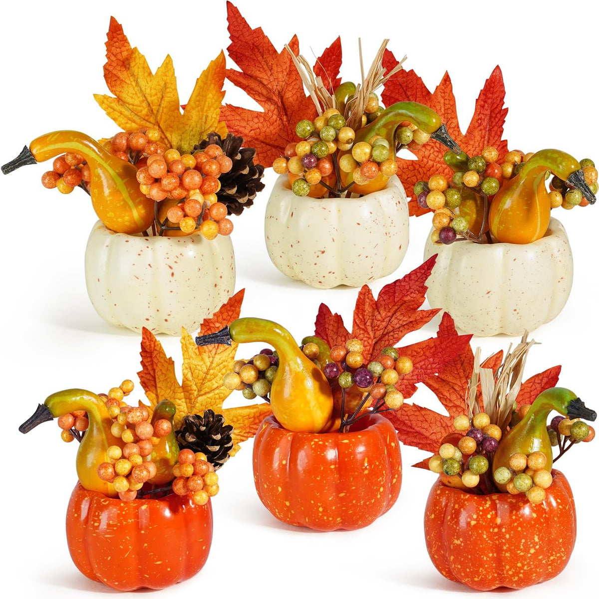 Artmag 16 Pcs Assorted Fall Artificial Pumpkins Harvest White Faux Pumpkins and Gold Plating Pumpkins for Halloween Fall Thanksgiving Decorating Displaying
