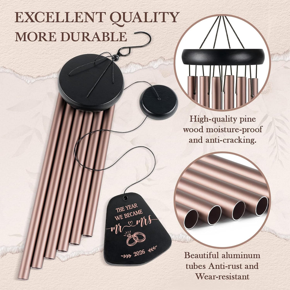 Leebbsin Wedding Gifts, 25.5 Wind Chimes for Mr. & Mrs, Best Couples Gifts | Perfect Couples Gifts for Wedding Bridal Shower Engagement Just Married, Anniversary for Newlyweds Bride Groom Husband Wife