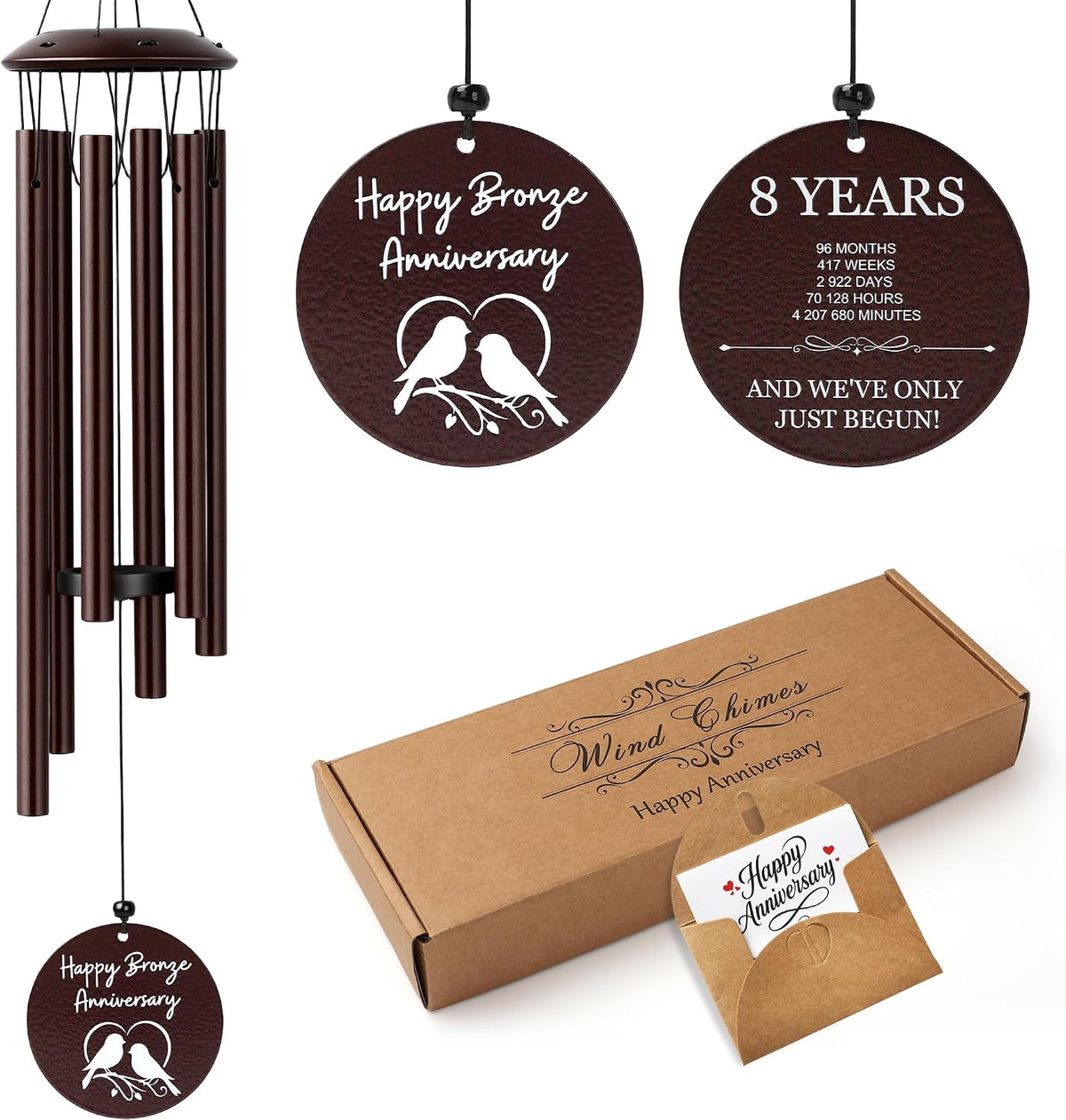 EcoUtens 2nd Anniversary Wind Chimes – 2 Year Anniversary Romantic Gifts for Him, Her, Couples, Girlfriend, Boyfriend