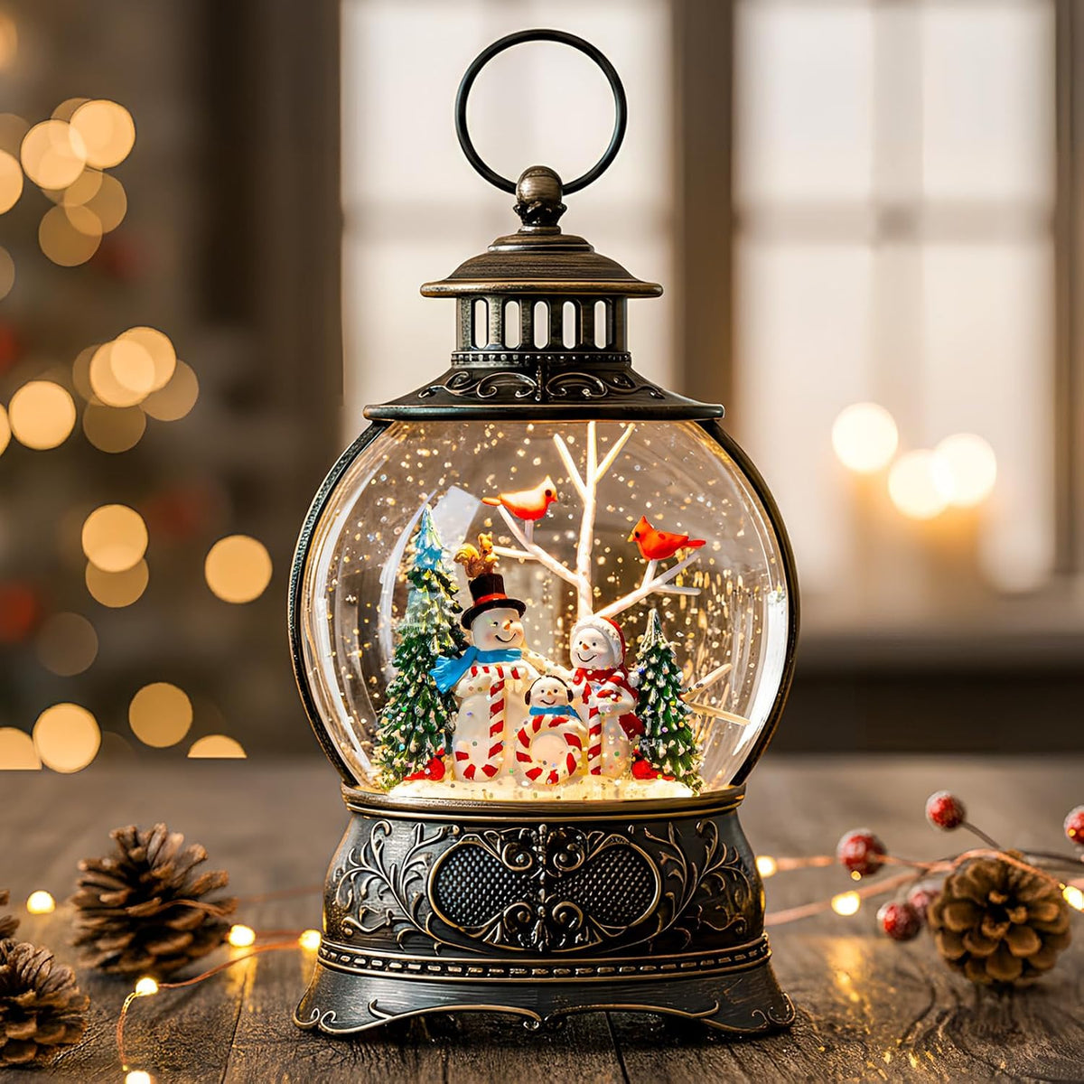 Fall Harvest Snow Globe Lantern, Lighted Autumn Pumpkin Snow Globe with Sunflowers, Scarecrow & Fence, Vintage Tabletop Thanksgiving Decor for Home, Living Room, Mantel, Farmhouse