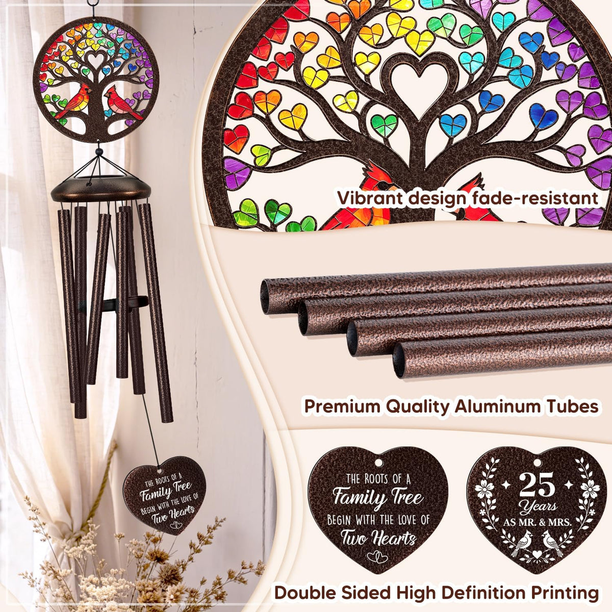 25th Anniversary Wedding Gifts, 32 Wind Chimes for Outside | 25th Anniversary Romantic Gifts for Couple Wife Husband Parents, 25th Sliver Anniversary Decorations Keepsake Gifts Ideas