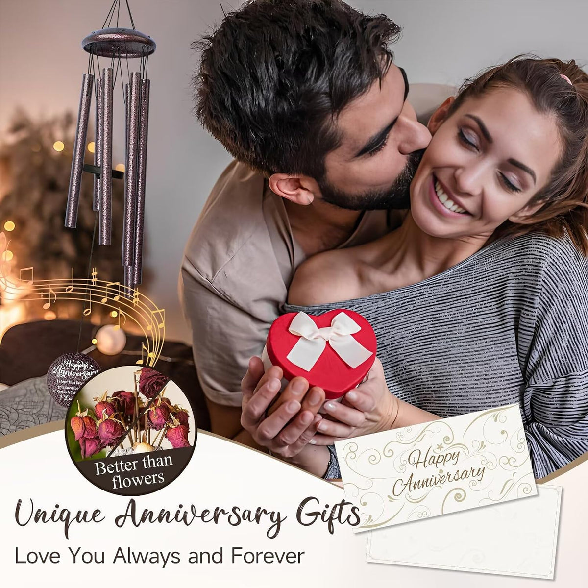 Anniversary Wind Chimes Gifts for Men Women, Happy Anniversary Decorations, 25 Wind Chimes Romantic Gift for Couple, Parents, Wife, Husband, Friends (Mr & Mrs