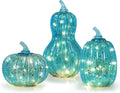 NEEDOMO Lighted Glass Pumpkin Decor, Set of 3 Gold Mercury Glass Pumpkins with Lights and Timer for Fall Thanksgiving Decorations, LED Collectible Figurines Fall Centerpiece for Tables Home