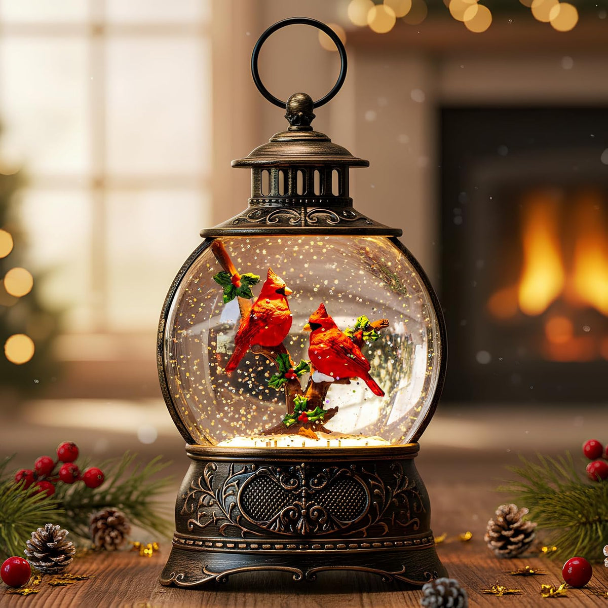 Fall Harvest Snow Globe Lantern, Lighted Autumn Pumpkin Snow Globe with Sunflowers, Scarecrow & Fence, Vintage Tabletop Thanksgiving Decor for Home, Living Room, Mantel, Farmhouse