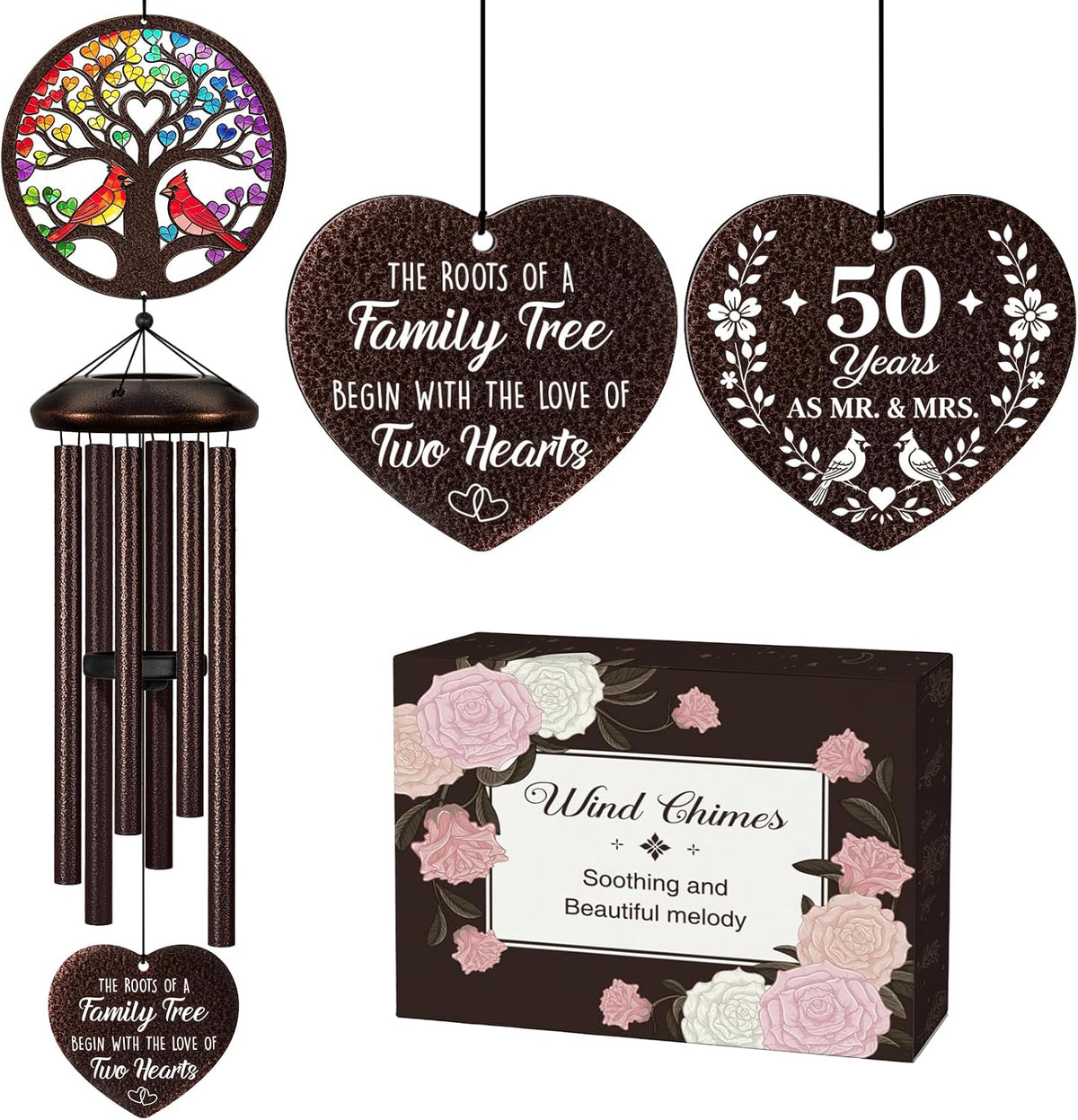 50th Anniverasry Wedding Gifts for Wife Husband 32” Wind Chimes | Anniversary Golden Gift for Couple, Romantic 50 Years Presents for Parents, Grandparents, Windchimes Decorations for Outside