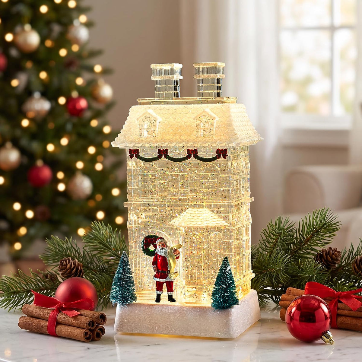 Fall Harvest Snow Globe Lantern, Lighted Autumn Pumpkin Snow Globe with Sunflowers, Scarecrow & Fence, Vintage Tabletop Thanksgiving Decor for Home, Living Room, Mantel, Farmhouse