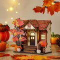 GlikCeil Fall Vintage Light up Pumpkins Cottage Halloween Decor Figurine | Autumn Handcrafted Wood, Glowing Pumpkin Table Decor, LED Harvest Maple House, Rustic Thanksgiving Decor Courtyard Decor