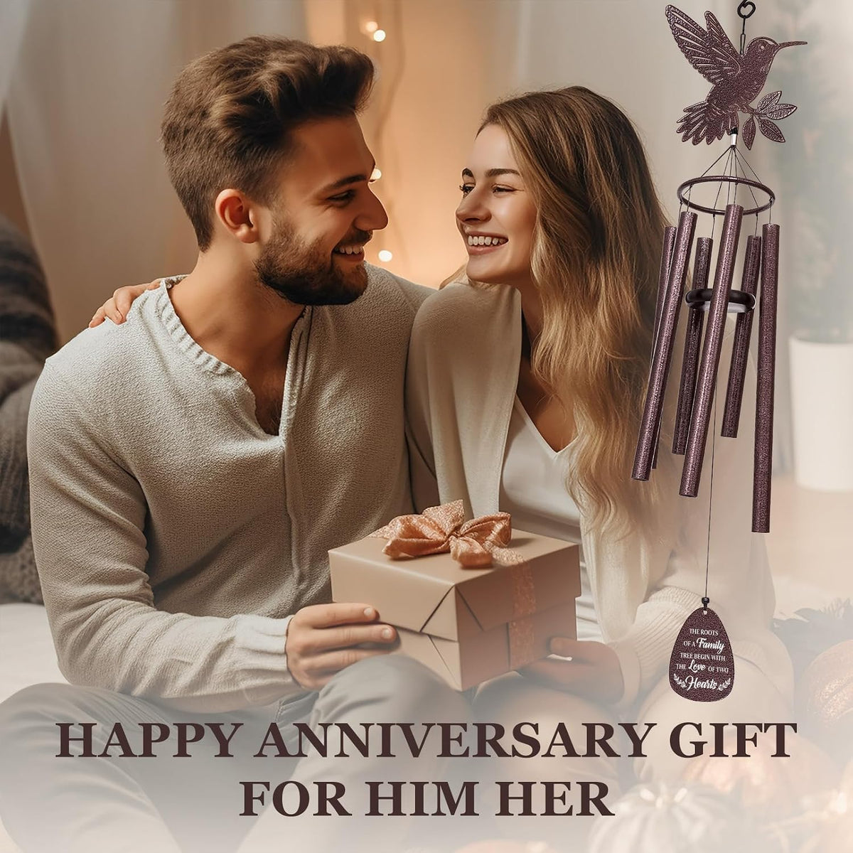 SteadStyle Anniversary Wedding Gifts for Women Men, 37'' Hummingbird Decor | Wind Chime, Romantic Present for Parents, Husband, Wife, Couples, Friends - Anniversary Keepsake