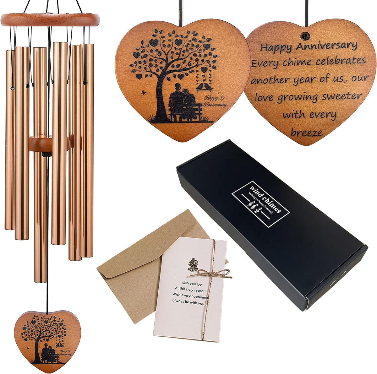 Anniversary Wind Chimes Gifts for Couple, Gifts for Husband, Wife & Parents | 32-Inch Outdoor Decor, Anniversary Decorations, Indoor & Outdoor Home & Garden Patio Decorations with Gift Box and Rose Card