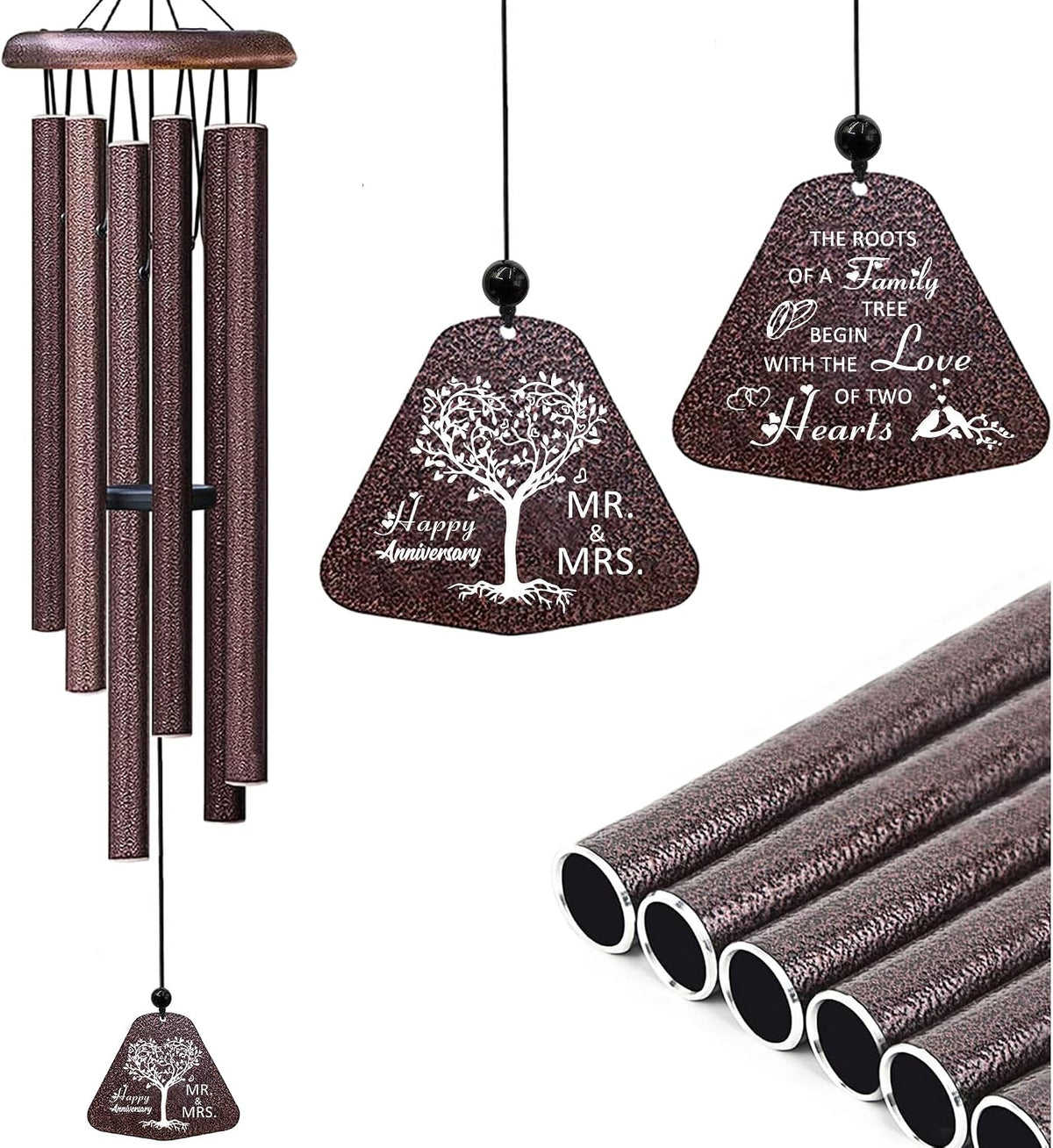 Fusui 25th Wedding Anniversary Wind Chimes Gifts, Best 25th Anniversary Decorations Gift for Him Husband Couple Wife, Silver 25 Year Wedding Anniversary's Keepsake Ideas Wind Chimes for Outside 32