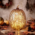 Anglechic Fall Glass Pumpkin Light up with Timer, Gourd, 5.7 x 8.9 in | LED Pumpkin Fall Decoration for Home Mantel, Autumn Thanksgiving Night Lights, Rustic Decor Lamp Table Centerpiece Decoration