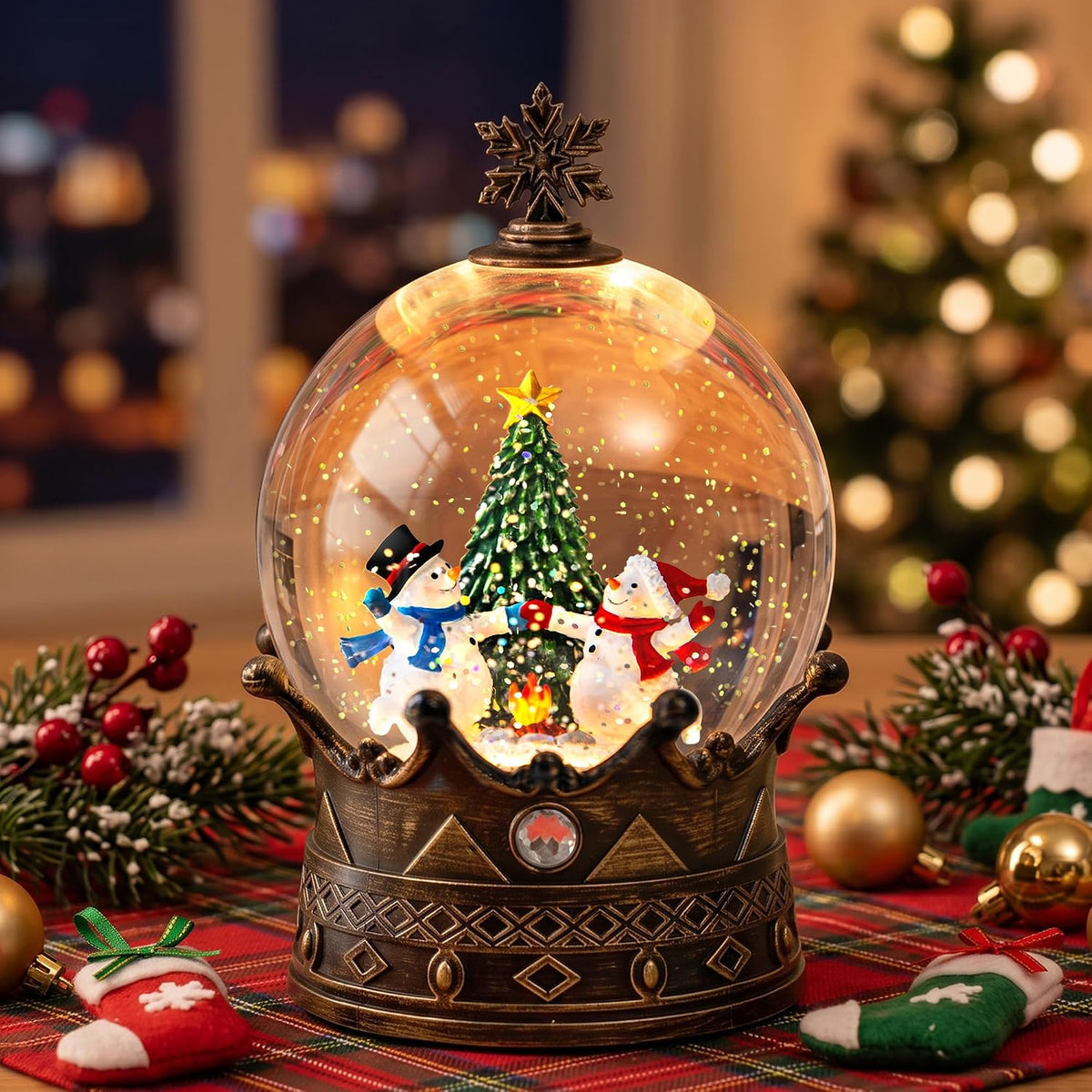 Fall Harvest Snow Globe Lantern, Lighted Autumn Pumpkin Snow Globe with Sunflowers, Scarecrow & Fence, Vintage Tabletop Thanksgiving Decor for Home, Living Room, Mantel, Farmhouse