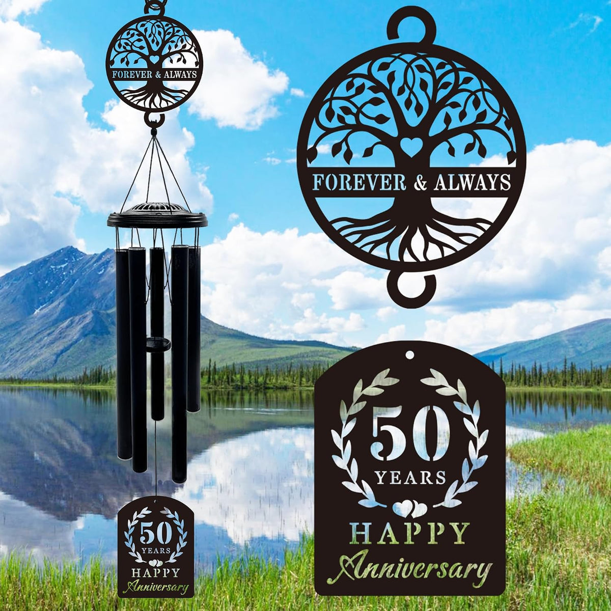 37'' Personalized Anniversary Wind Chime Gifts,Custom Golden Wedding Anniversary Presents,Happy 50th Decorations for Parents,Couples,Husband,Wife,Friends