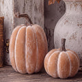 RattanView 2 Pcs Artificial Dark Terracotta Fall Pumpkin Hand Finished Fake Pumpkin Resin Rustic Aged Statue Table Centerpiece Decor for Thanksgiving Halloween Autumn Harvest Farmhouse Kitchen Mantel